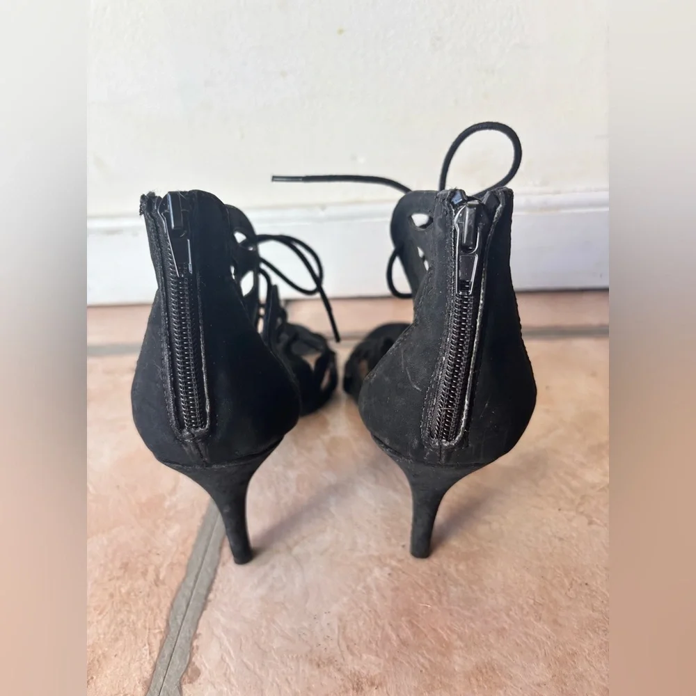Christian Sirano Women’s Lace up Open Toe Heels in Black Sz 9
